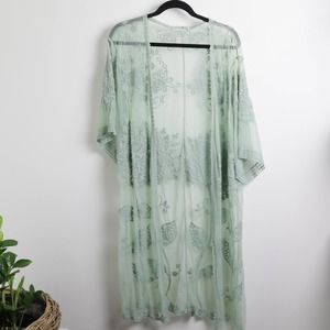 Anthropologie Do Everything in Love Sheer Sage Green Lace Kimono Sleeve Jacket
